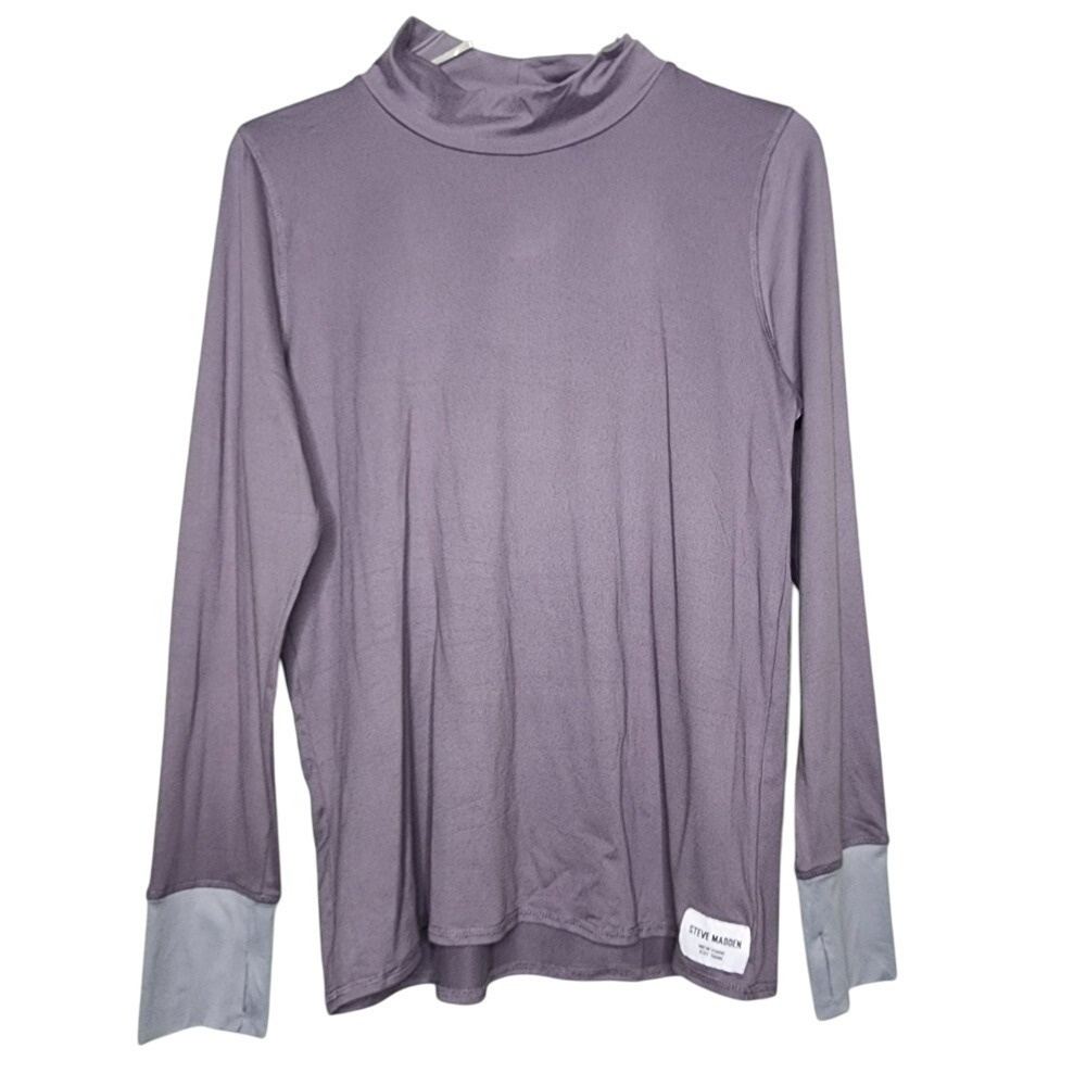 Steve Madden Top‎ Purple Mock Neck Long Sleeve Thumbholes Stretch Active Gym L